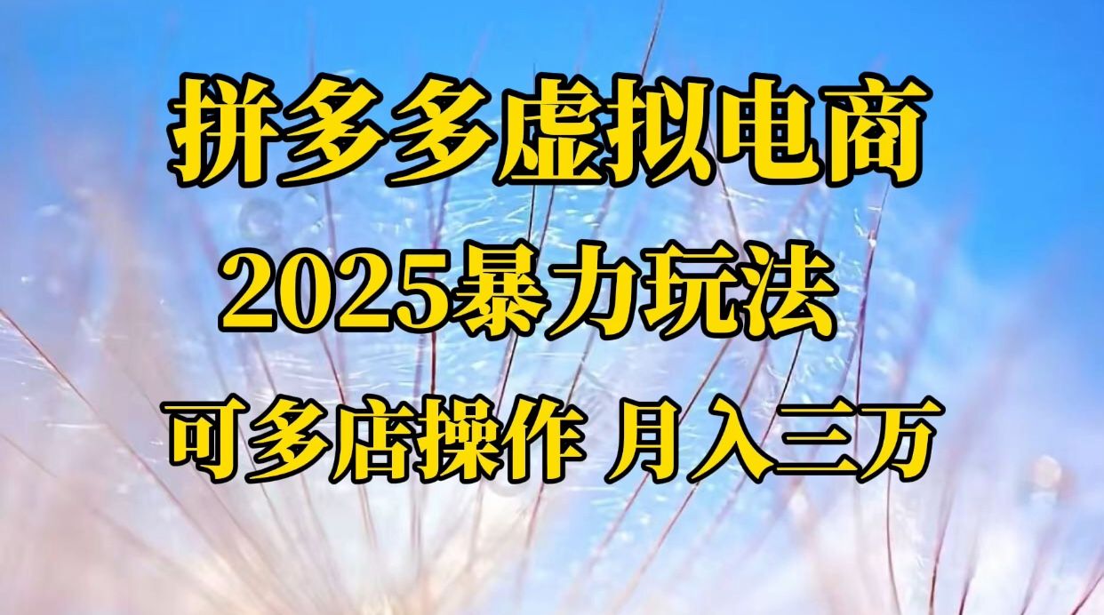 2025暴力玩法拼多多虚拟电商,可多店操作 月入30000+