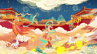 国潮敦煌中国风祥云飞天古风LED背景视频素材