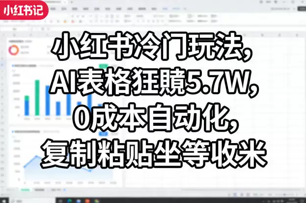 小红书冷门玩法，AI表格狂賺5.7W，0成本自动化，复制粘贴坐等收米